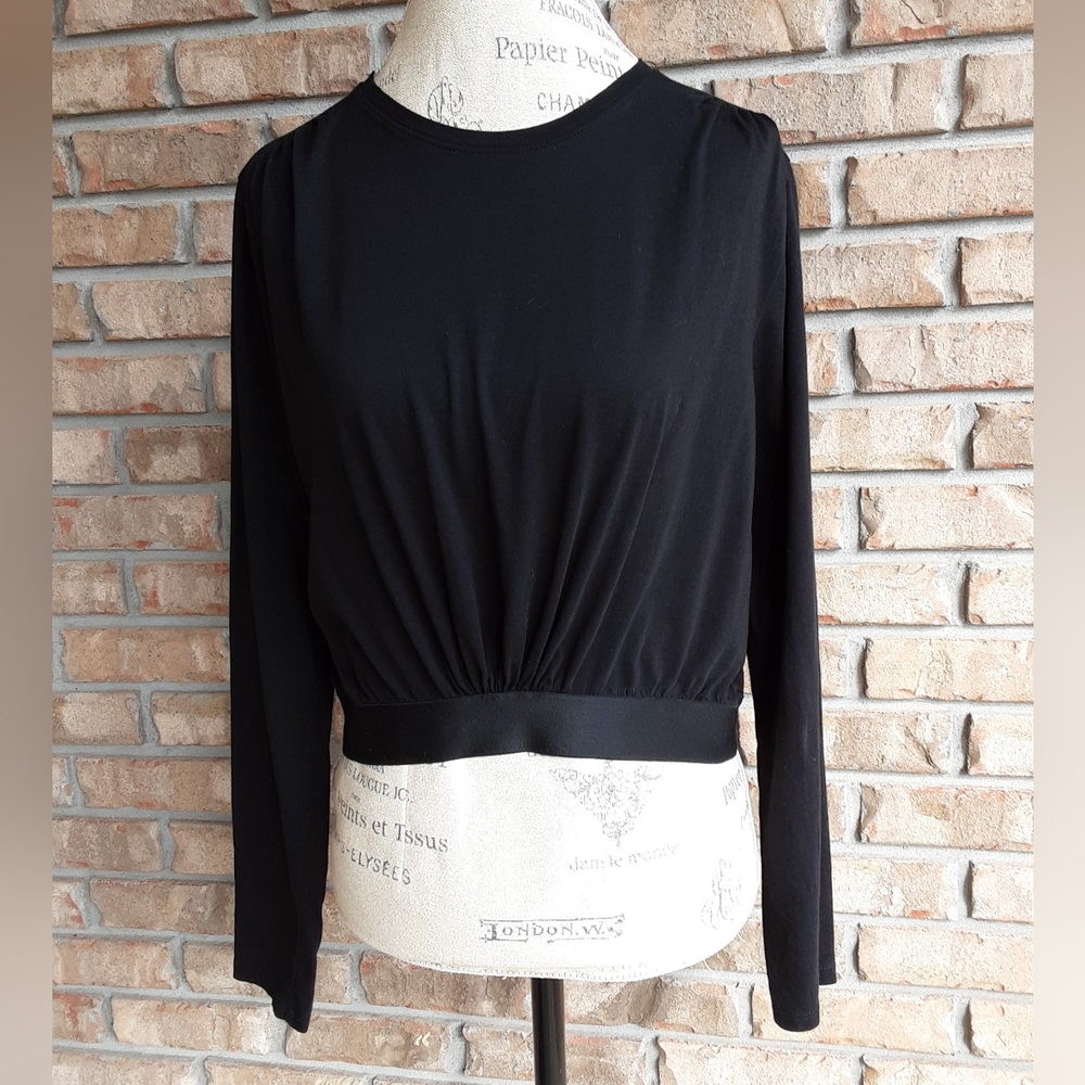 ATM Anthony Thomas Melillo Black Long Sleeve 100% Cotton Crop Top. Size Medium.